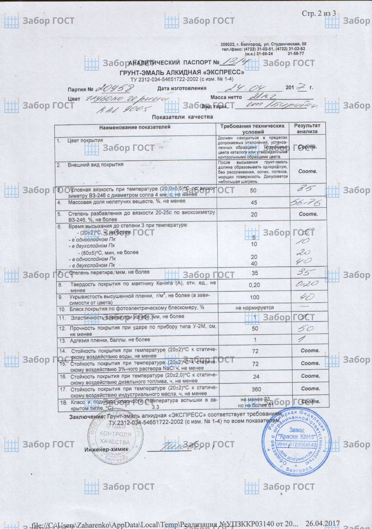 Паспорт металлоконструкций образец